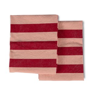 Byon Leya stripe keukenhanddoek 50x70 cm 2-pack Rood-roze