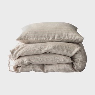 Tell Me More Dekbedovertrek linnen 150x200 cm Hazelnoot streep