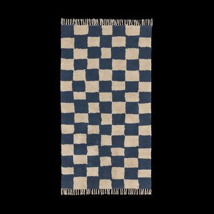 Ferm Living Mara katoenen vloerkleed 80x150 cm Diepblauw-Warm Zand