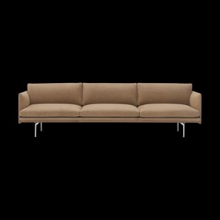 Muuto Outline 3,5-zitsbank gepolijst aluminium Grace leather Camel