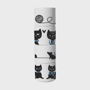 Pluto Design Kattenfamilie eierdop 4 delen Wit-zwart-blauw