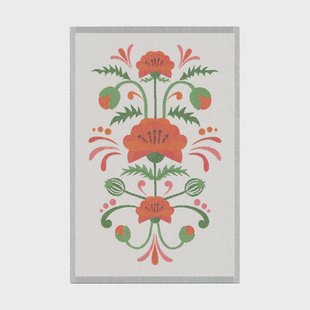 Ekelund Linneväveri Lindas vallmo keukenhanddoek 40x60 cm Oranje-grijs