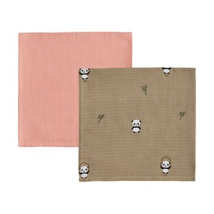 OYOY Panda hydrofiele doek 2-pack Khaki-rose