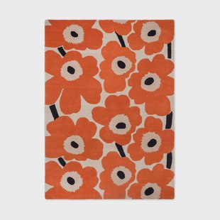 Marimekko Unikko wollen vloerkleed Orange Red, 170x240 cm