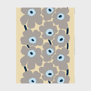 Marimekko Unikko linnen stof Sand-grey-pale blue