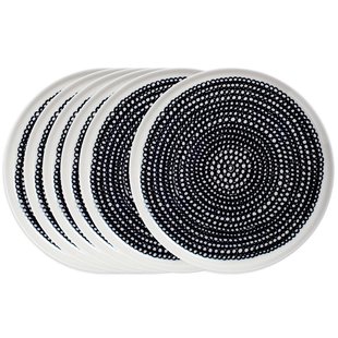 Marimekko Räsymatto bord 20 cm 6-pack zwart kleine stippen Räsymatto bord 20 cm 6-pack zwart kleine stippen
