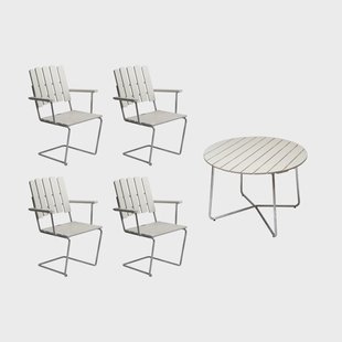 Grythyttan Stålmöbler Grythyttan eettafelset wit 9A Ø100cm + 4 st. A2