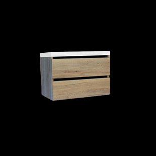 Onderkast Sanilux Trendline Met Greeplijst Mat Zwart 80x47x52 Cm Naturel Oak