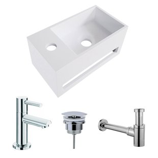 Fonteinset BWS Solid Surface Met Handdoekhouder Links Mat Wit Chroom