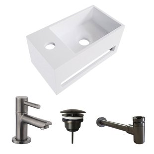 Fonteinset BWS Solid Surface Met Handdoekhouder Links Mat Wit Gunmetal