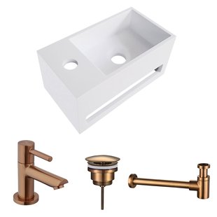 Fonteinset BWS Solid Surface Met Handdoekhouder Links Mat Wit Koper