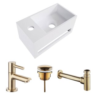 Fonteinset BWS Solid Surface Met Handdoekhouder Links Mat Wit Goud