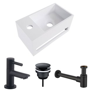 Fonteinset BWS Solid Surface Met Handdoekhouder Links Mat Wit Mat Zwart