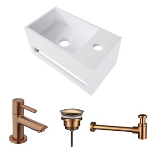 Fonteinset BWS Solid Surface Met Handdoekhouder Rechts Mat Wit Koper