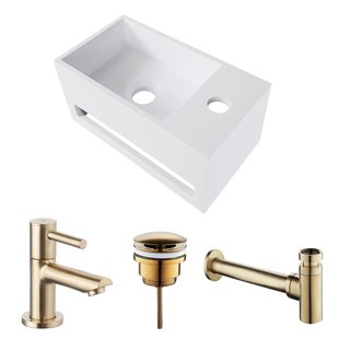 Fonteinset BWS Solid Surface Met Handdoekhouder Rechts Mat Wit Goud