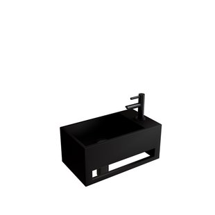 Fonteinset BWS Solid Surface Met Handdoekhouder Rechts Zwart Gunmetal