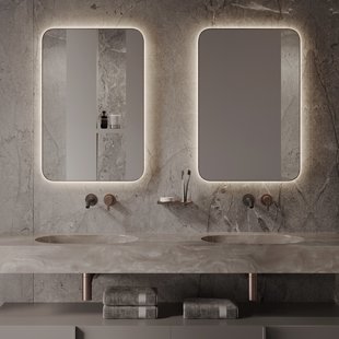 Spiegel Martens & Meijer Vegas 45x90 Cm Met Indirecte Verlichting En Spiegelverwarming Geborsteld Goud