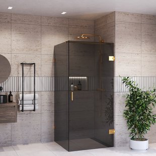 Douchecabine BWS Portos Profielloos Geborsteld Messing Goud Rookglas 8 mm Nano Coating (Alle Maten)