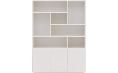 Goossens Basic Buffetkast Madrid, 3 dichte deuren 7 open vakken, wit melamine, 139 x 191 x 45 cm, elegant chic