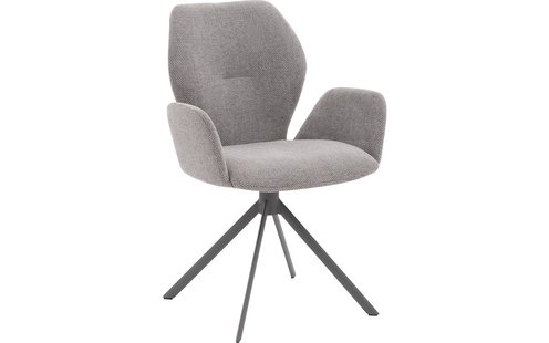 Goossens Eetkamerstoel Hera lichtgrijs stof met armleuning, modern design