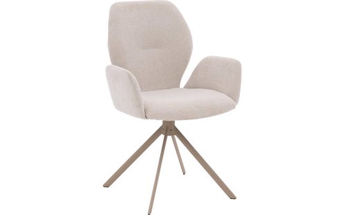 Goossens Eetkamerstoel Hera beige stof met armleuning, modern design