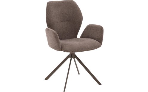 Goossens Eetkamerstoel Hera bruin stof met armleuning, modern design