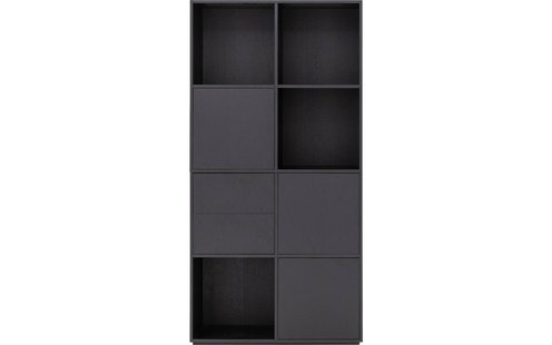 Goossens Wandmeubel Sevilla, 3 deuren 2 laden 4 open vakken, zwart eiken, 106 x 211 x 45 cm, modern design