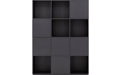 Goossens Wandmeubel Sevilla, 5 deuren 2 laden 6 open vakken, zwart eiken, 158 x 211 x 45 cm, modern design