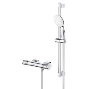 GROHE Grohtherm 1000 Performance Doucheset - thermostatische douchekraan - met rozetten - met glijstangset - 60cm - ronde handdouche - 2 straalsoorten - gladde doucheslang - chroom 34834001