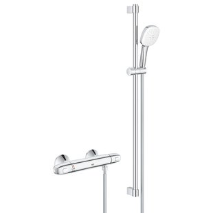 GROHE Grohtherm 1000 Doucheset - thermostatische douchekraan - met glijstangset - 90cm - vierkante handdouche - 3 straalsoorten - gladde doucheslang - chroom 34824005