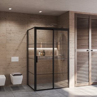 Douchecabine BWS Frame met Schuifdeur en Vaste Wand Rechts Helder Glas 140x200 cm Mat Zwart