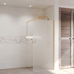 Inloopdouche Ribbel BWS Portos Geborsteld Messing Goud 110x200 cm Helder Glas 8 mm Nano Coating