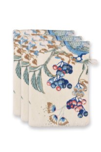 Pip Studio Washandje Set/3 Secret Garden Wit/Blauw 16x22cm
