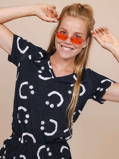 Smiles Black V-neck T-shirt Dames