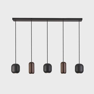 Brilliant Jane hanglamp, lengte 102 cm, zwart/bruin/groen, 5-lamps.