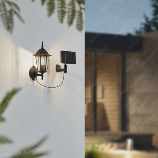 Lindby LED-zonne-wandlamp Sayata, zwart, aluminium, lantaarn