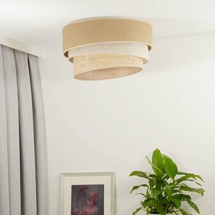 Euluna plafondlamp Trio jute, naturelbruin/wit/raffia Ø 60 cm