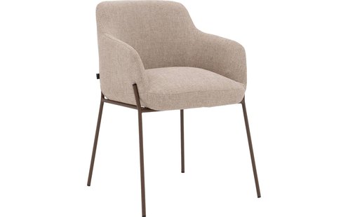 Goossens Stoel Pepijn beige stof met armleuning, modern design