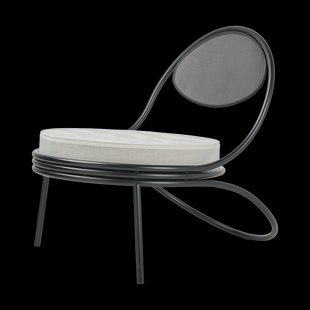 GUBI Copacabana Outdoor Lounge Chair gestoffeerde zitting Leslie stripe limonta 020-zwarte poten