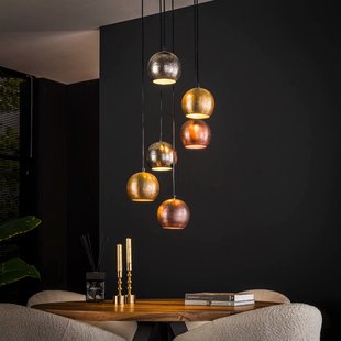 Vico Bols 6L - hanglamp - Ø 40 x 150 cm - mat nikkel mix
