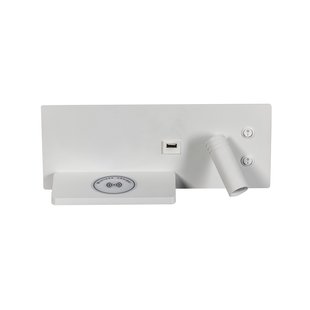 ETH Nighty Right - wandlamp met  dubbele schakelaar en USB en draadloos opladen - 30 x 3 x 12 cm - 7W LED incl. - wit