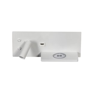 ETH Nighty Left - wandlamp met  dubbele schakelaar en USB en draadloos opladen - 30 x 3 x 12 cm - 7W LED incl. - wit