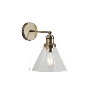 Searchlight Pyramid - wandverlichting met trekschakelaar - 19 x 25 cm - antiek messing