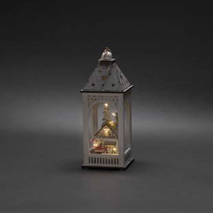 Konstsmide kerstverlichting - houten lantaarn op batterijen - 11 x 11 x 29 cm - bruin