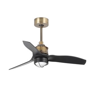 Faro Just Fan XS - plafondventilator met licht en afstandsbediening - Ø 81 cm - 17W LED incl. - mat zwart en antiek messing