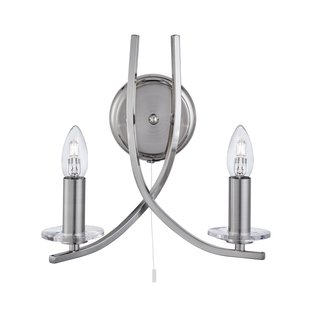 Searchlight Ascona - wandverlichting met trekschakelaar - 28 x 30 cm - satijn zilver