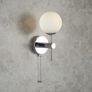 Searchlight Global - wandverlichting met trekschakelaar - 10 x 21 cm - IP44 - wit en chroom