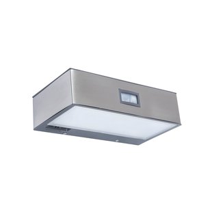 Lutec Brick - buiten wandlamp met sensor op zonne-energie - 18 x 9 x 5 cm - 2W LED incl. - IP44 - roestvrij staal