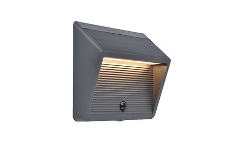 Lutec Linko - buiten wandlamp met sensor op zonne-energie - 18,5 x 16,1 x 6,2 cm - 11,5W LED incl. - IP44 - donker grijs