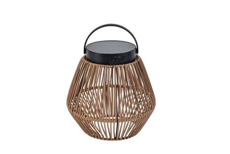 Lutec Coppa - draagbare tafellamp op zonne-energie - Ø 21,5 x 21,6 cm - 2,8W LED incl. - IP44 - zwart en rotan